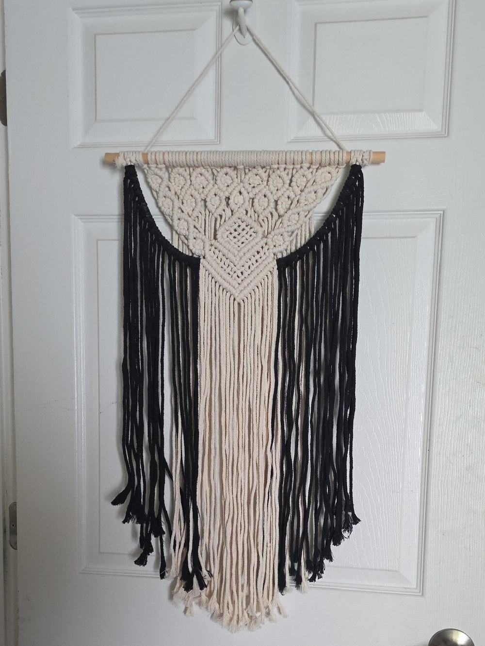 Handmade Black and Cream Macramé Wall Hanging
